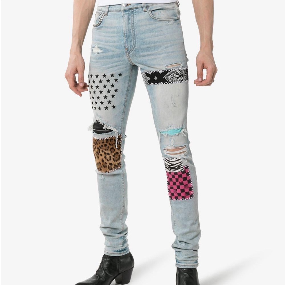 Amiri men’s blue art patch jeans